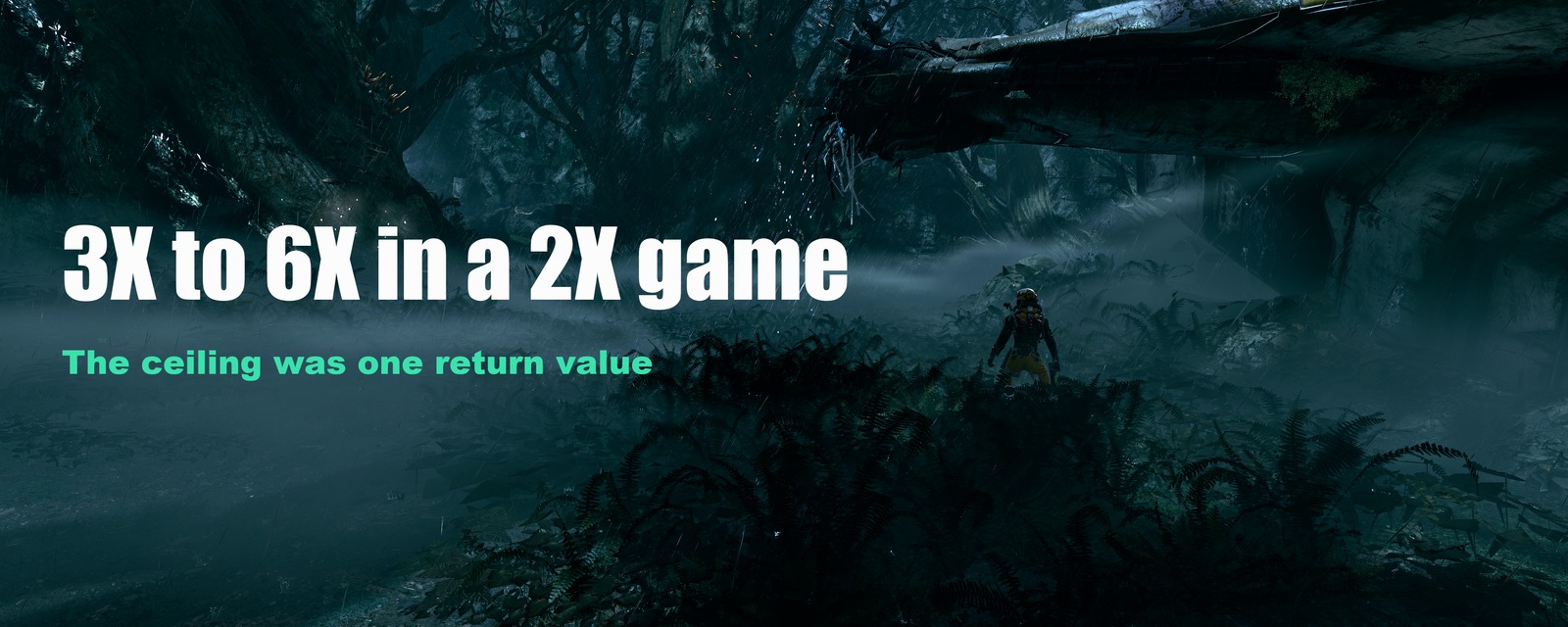 A dark Returnal forest with the headline 3X to 6X in a 2X game