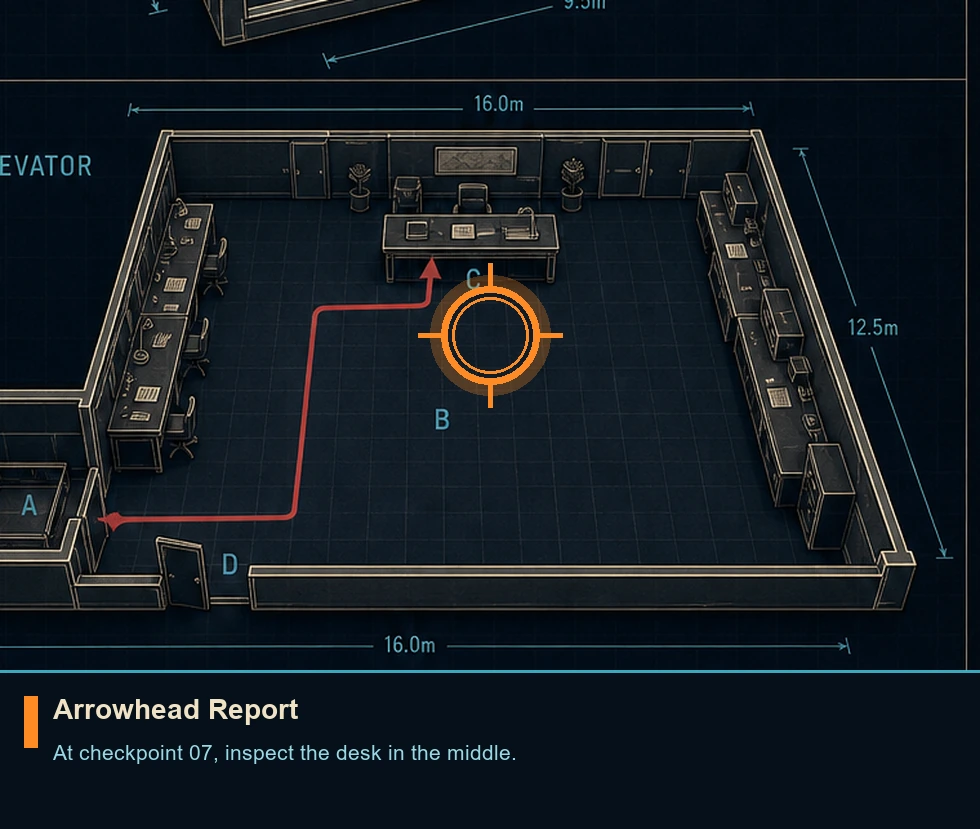Location guide visual for Arrowhead Report in 007 FIRST LIGHT
