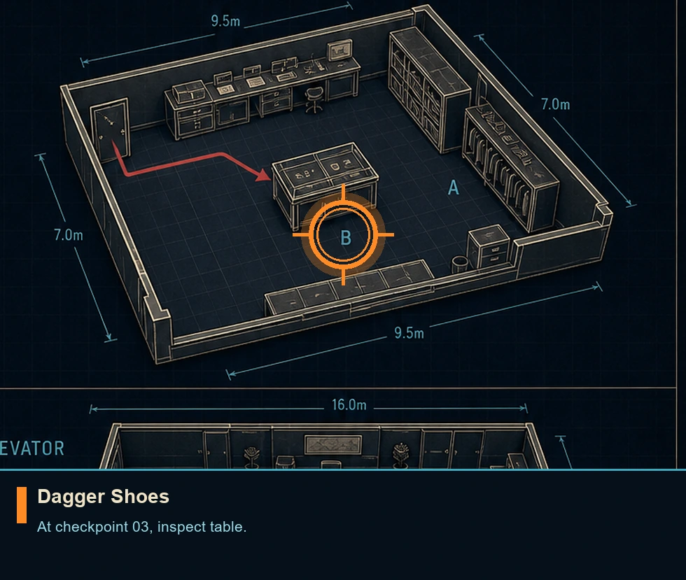 Location guide visual for Dagger Shoes in 007 FIRST LIGHT