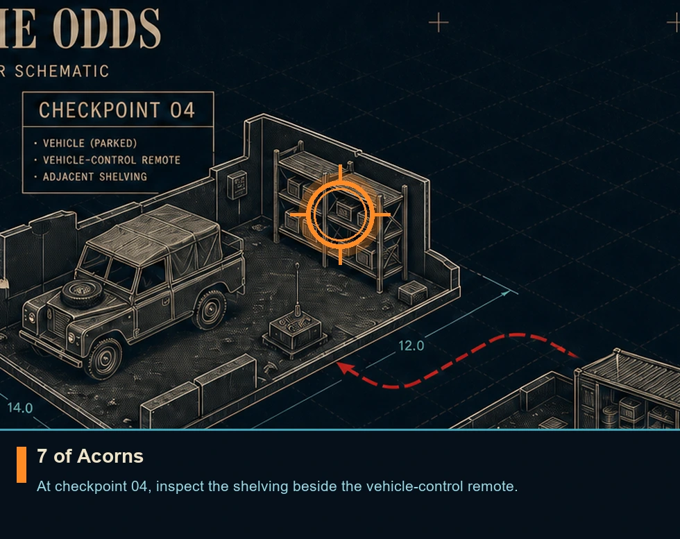 Location guide visual for 7 of Acorns in 007 FIRST LIGHT