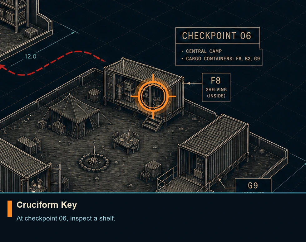 Location guide visual for Cruciform Key in 007 FIRST LIGHT