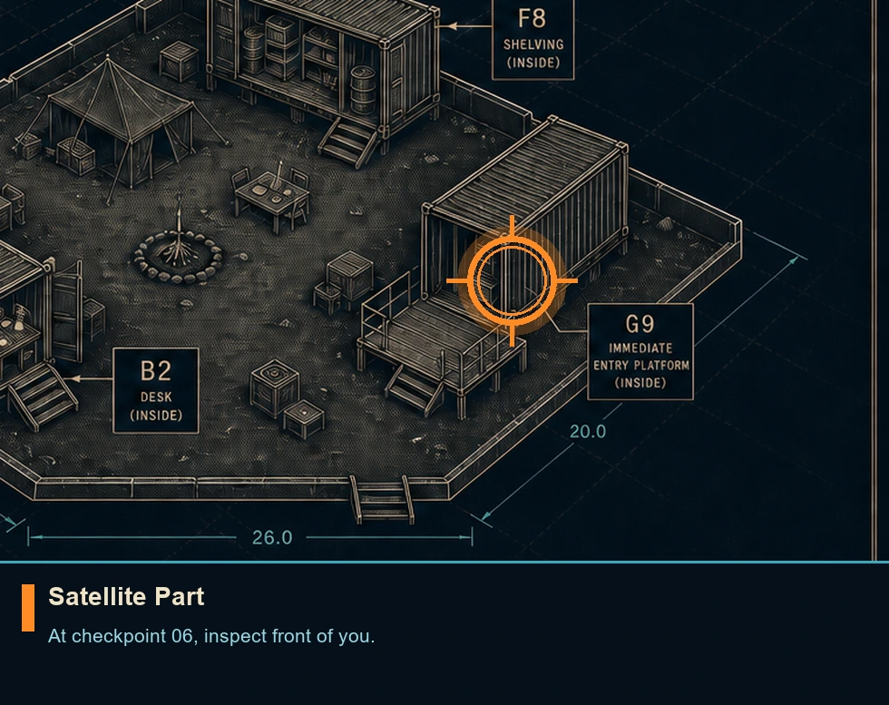 Location guide visual for Satellite Part in 007 FIRST LIGHT