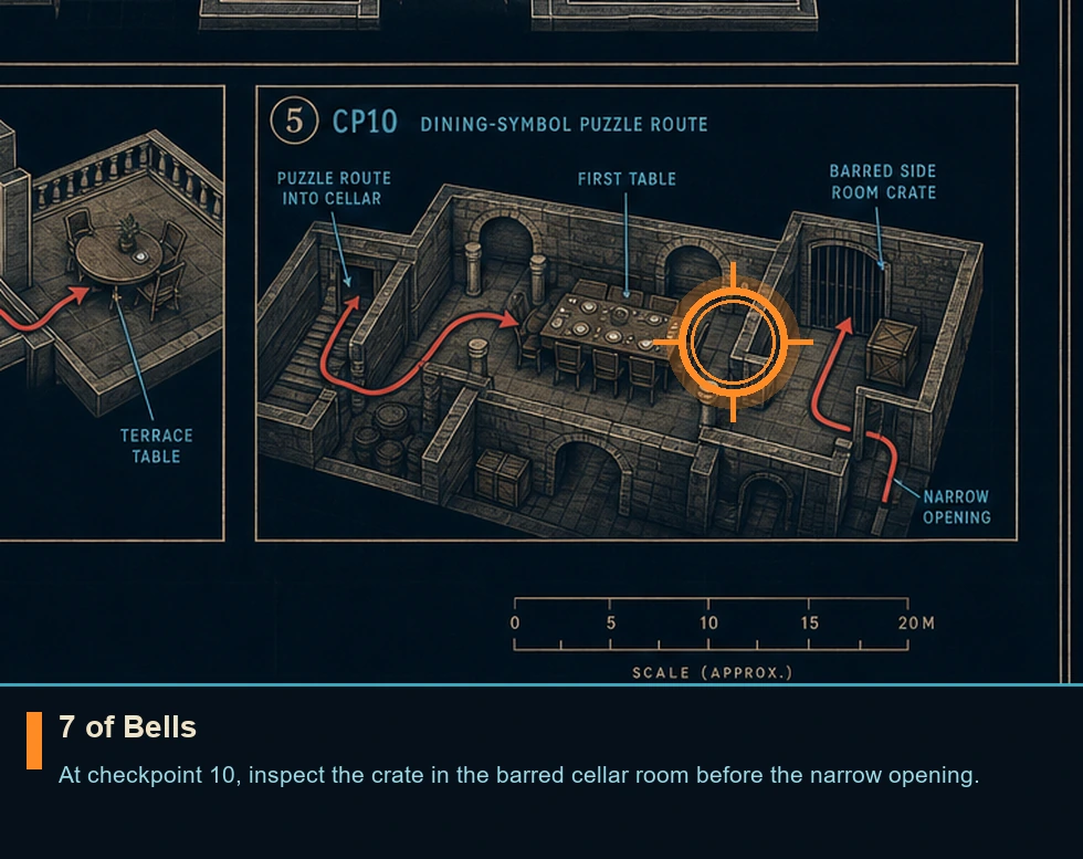 Location guide visual for 7 of Bells in 007 FIRST LIGHT