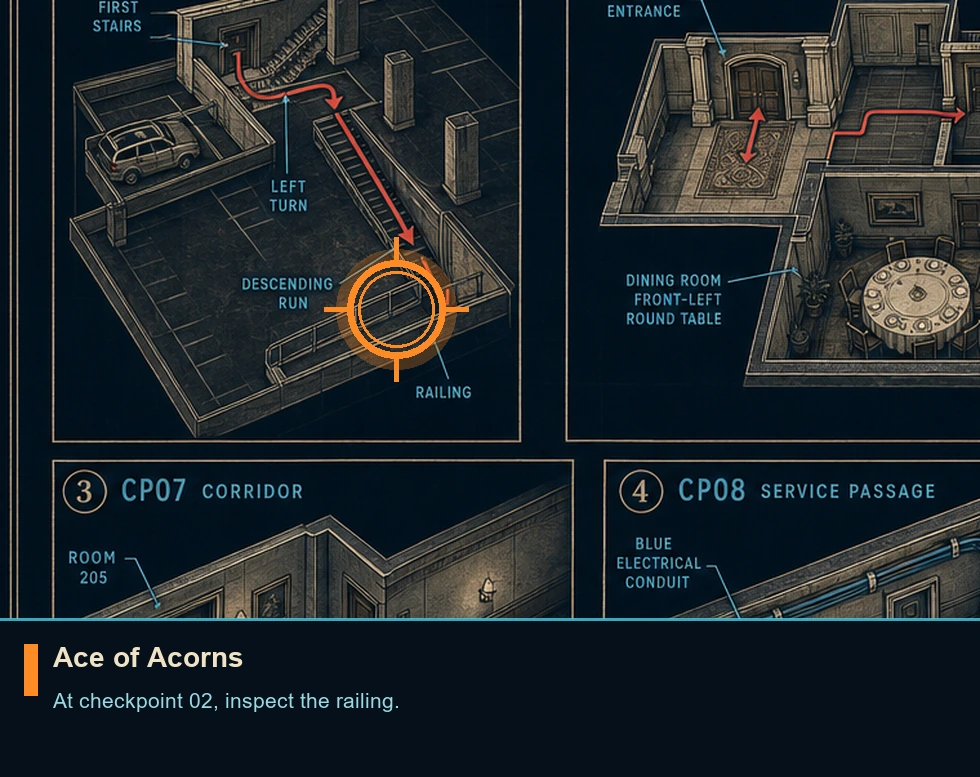 Location guide visual for Ace of Acorns in 007 FIRST LIGHT