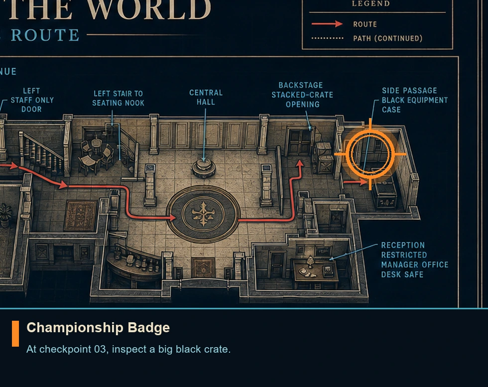 Location guide visual for Championship Badge in 007 FIRST LIGHT