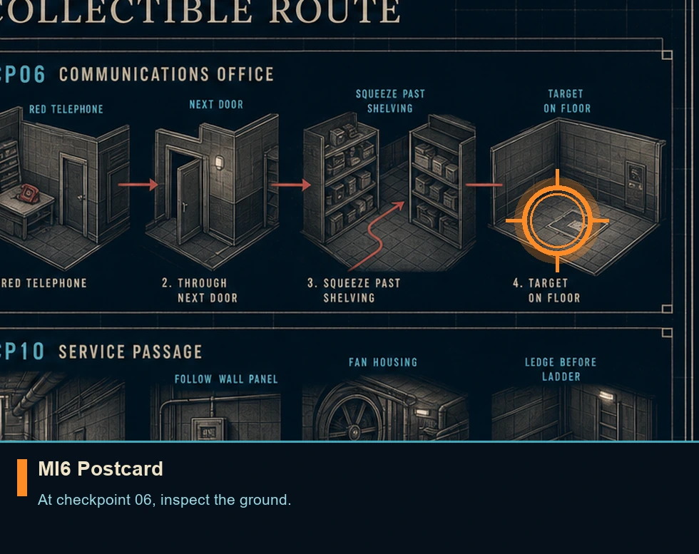 Location guide visual for MI6 Postcard in 007 FIRST LIGHT