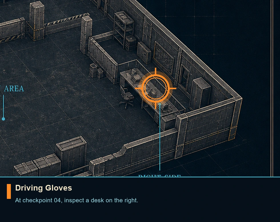 Location guide visual for Driving Gloves in 007 FIRST LIGHT