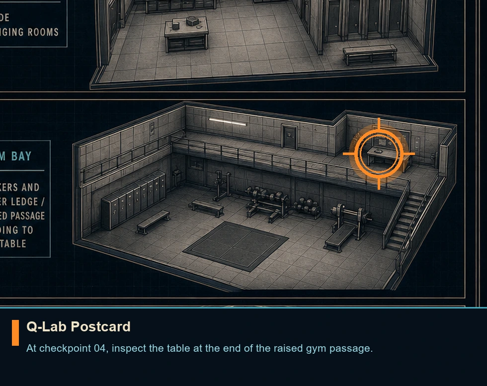 Location guide visual for Q-Lab Postcard in 007 FIRST LIGHT