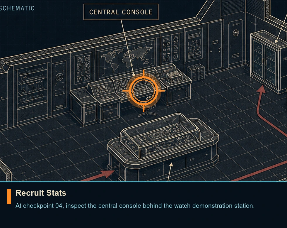 Location guide visual for Recruit Stats in 007 FIRST LIGHT