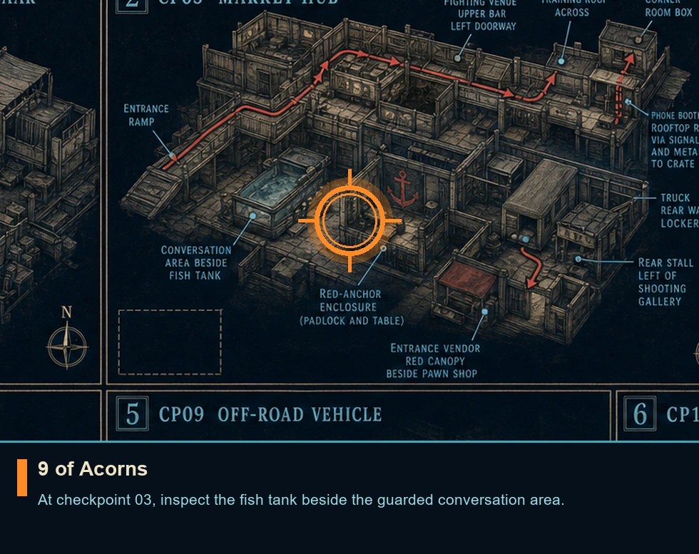 Location guide visual for 9 of Acorns in 007 FIRST LIGHT