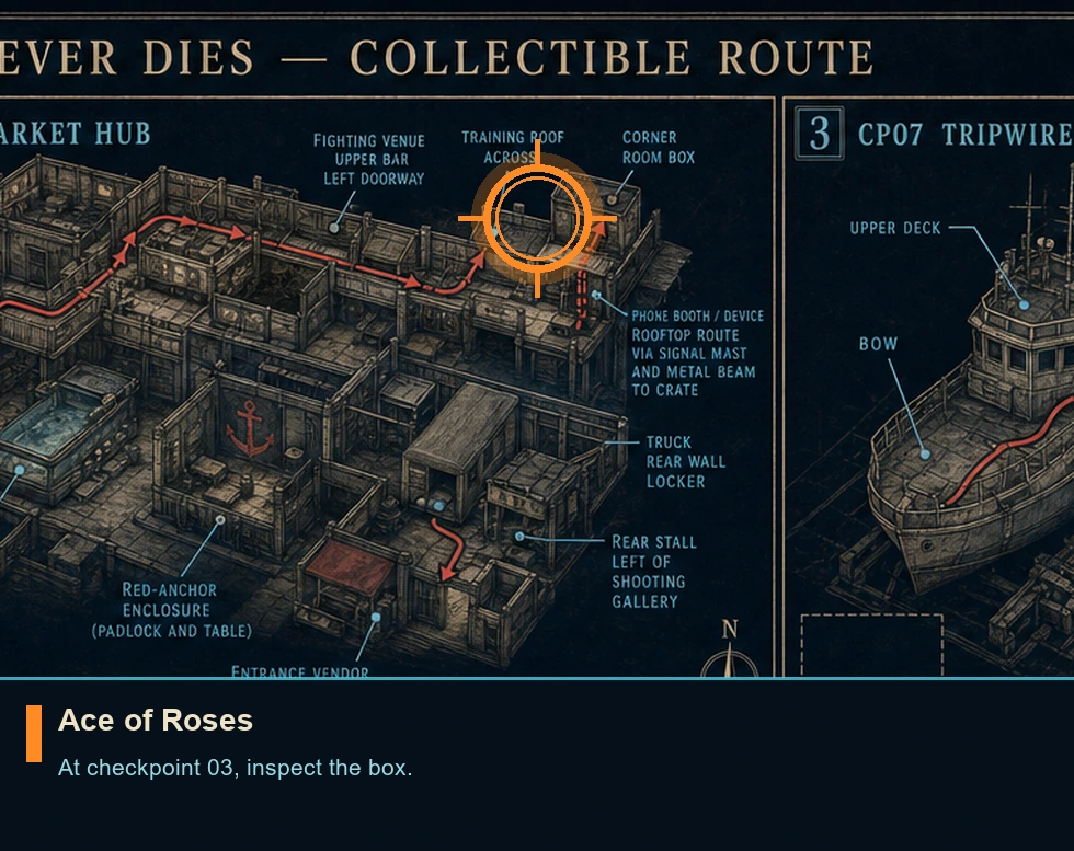 Location guide visual for Ace of Roses in 007 FIRST LIGHT