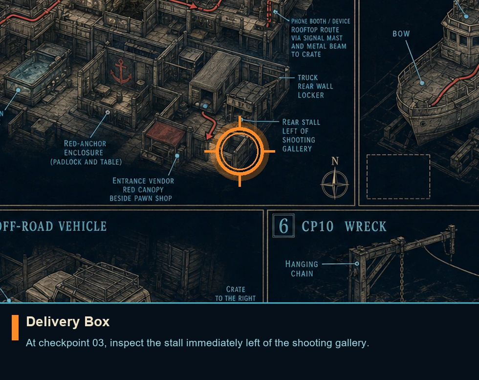 Location guide visual for Delivery Box in 007 FIRST LIGHT