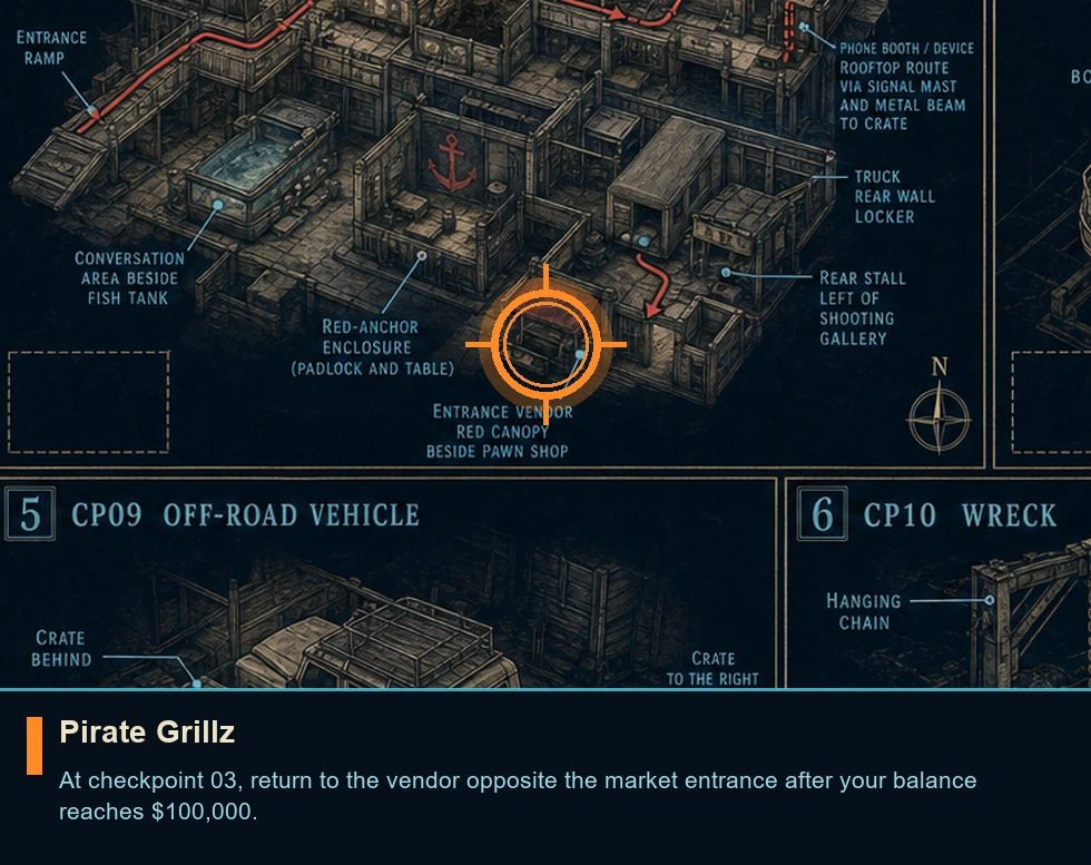 Location guide visual for Pirate Grillz in 007 FIRST LIGHT