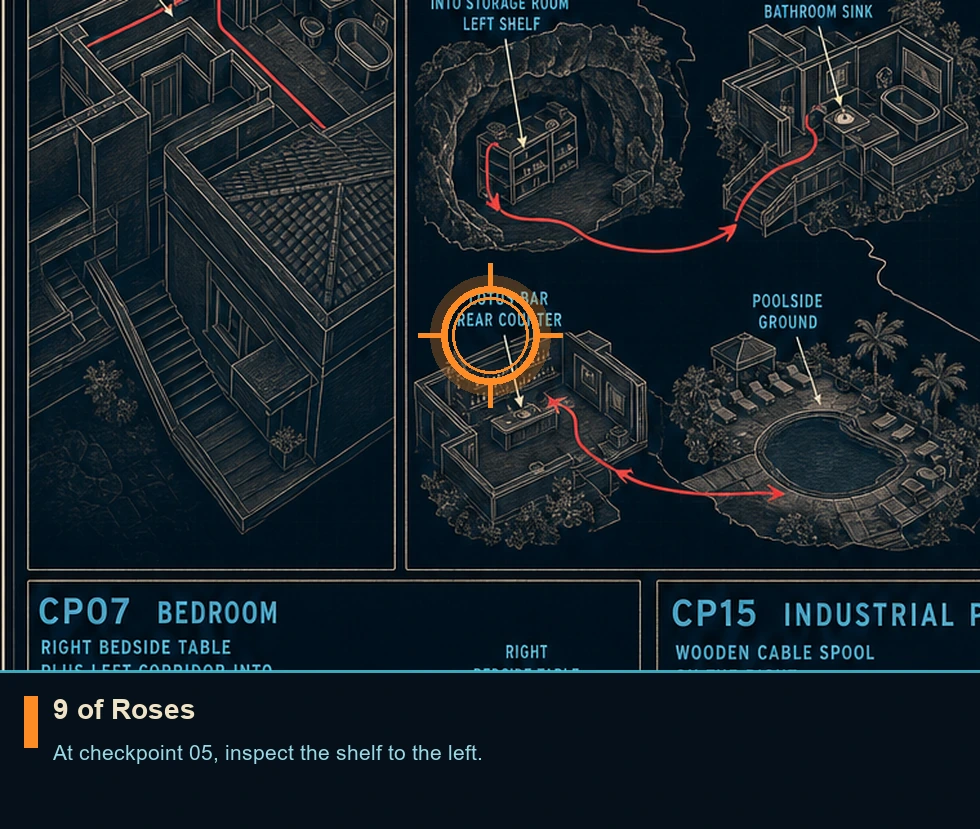 Location guide visual for 9 of Roses in 007 FIRST LIGHT