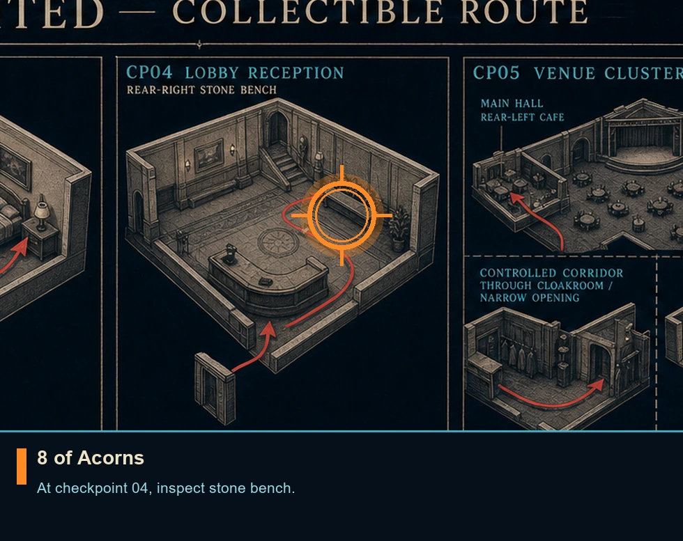 Location guide visual for 8 of Acorns in 007 FIRST LIGHT
