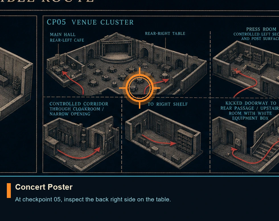 Location guide visual for Concert Poster in 007 FIRST LIGHT