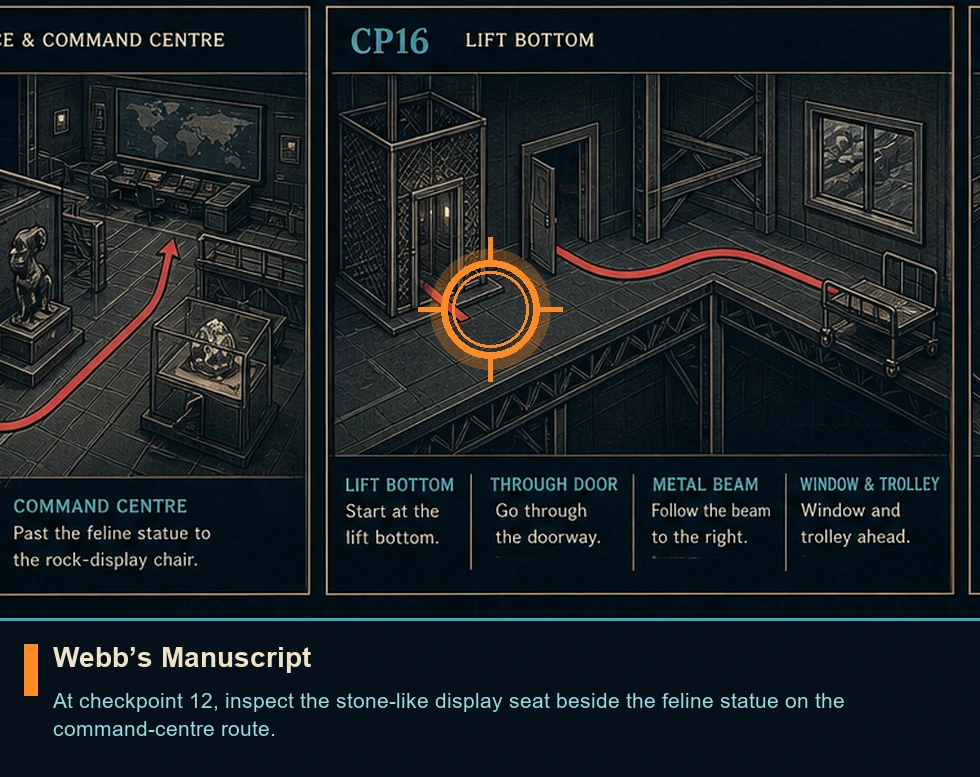 Location guide visual for Webb’s Manuscript in 007 FIRST LIGHT