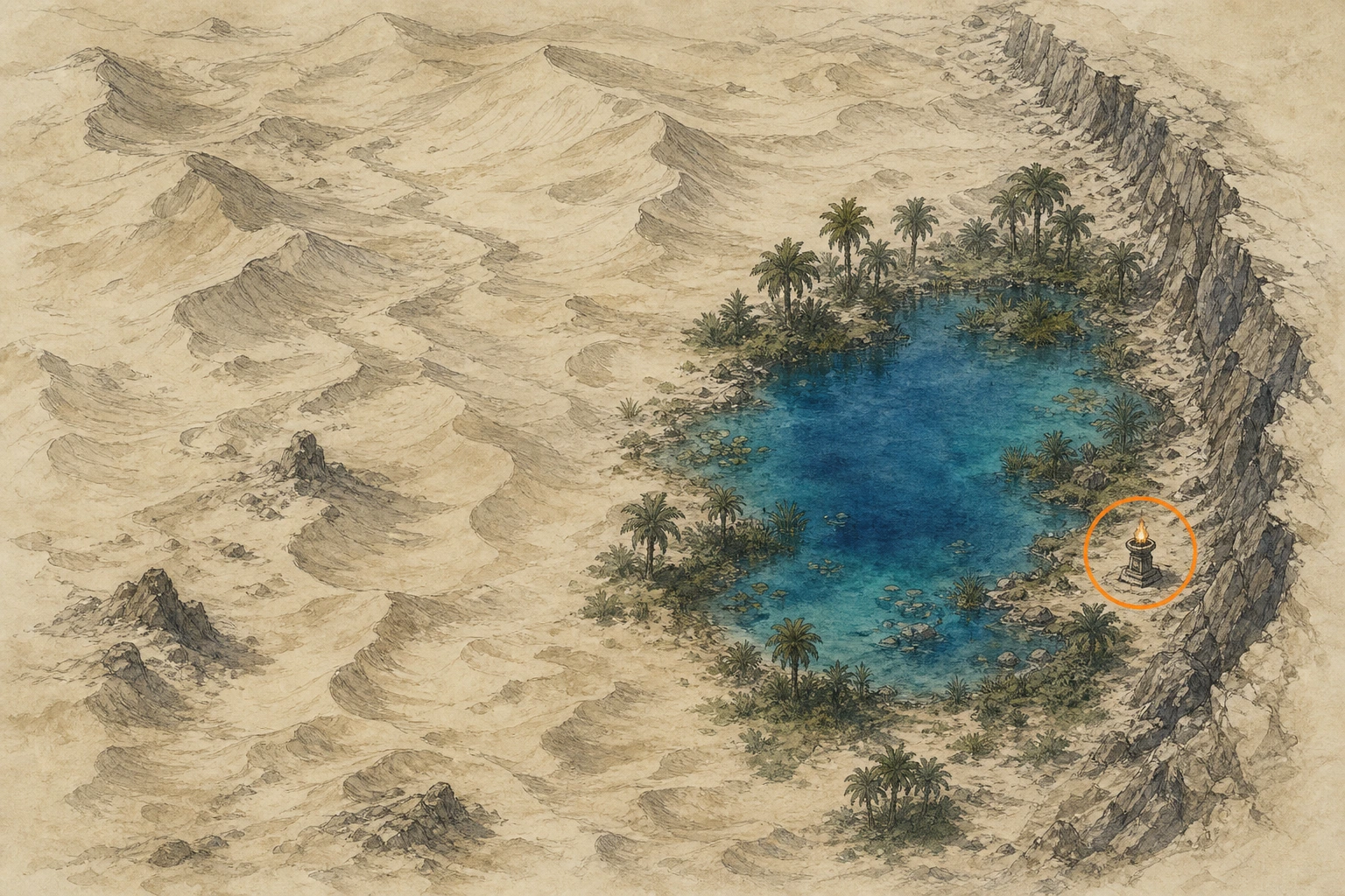 Location guide visual for Secret Place #11, The Desert's Oasis in Crimson Desert
