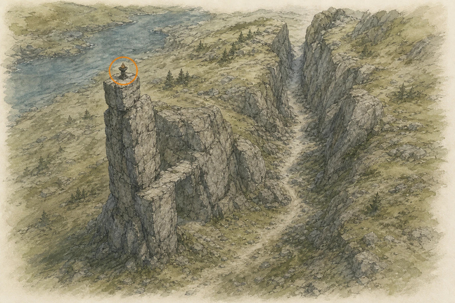 Location guide visual for Secret Place #40, Hangman's Crest in Crimson Desert