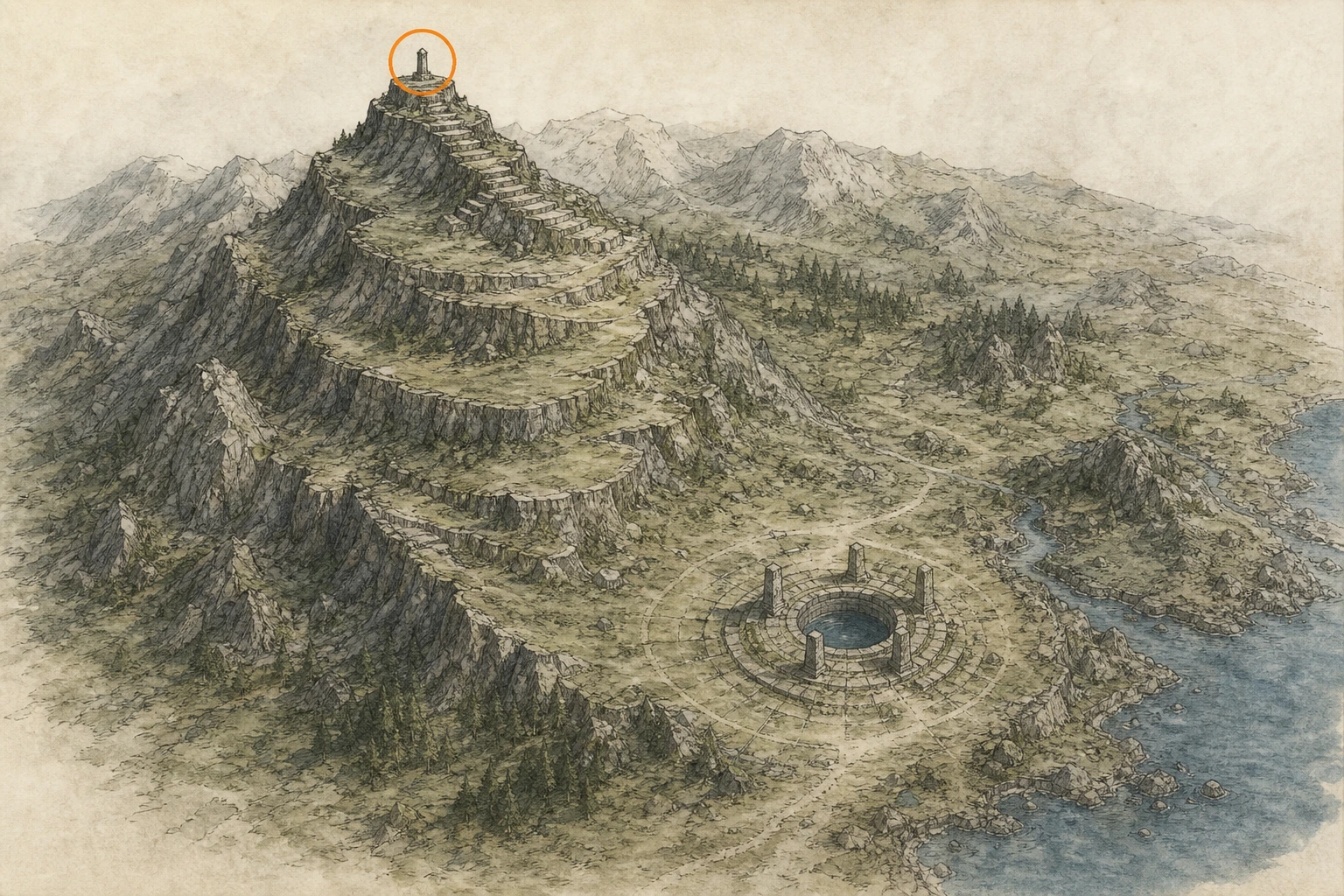 Location guide visual for Secret Place #57, Peak of Grief in Crimson Desert