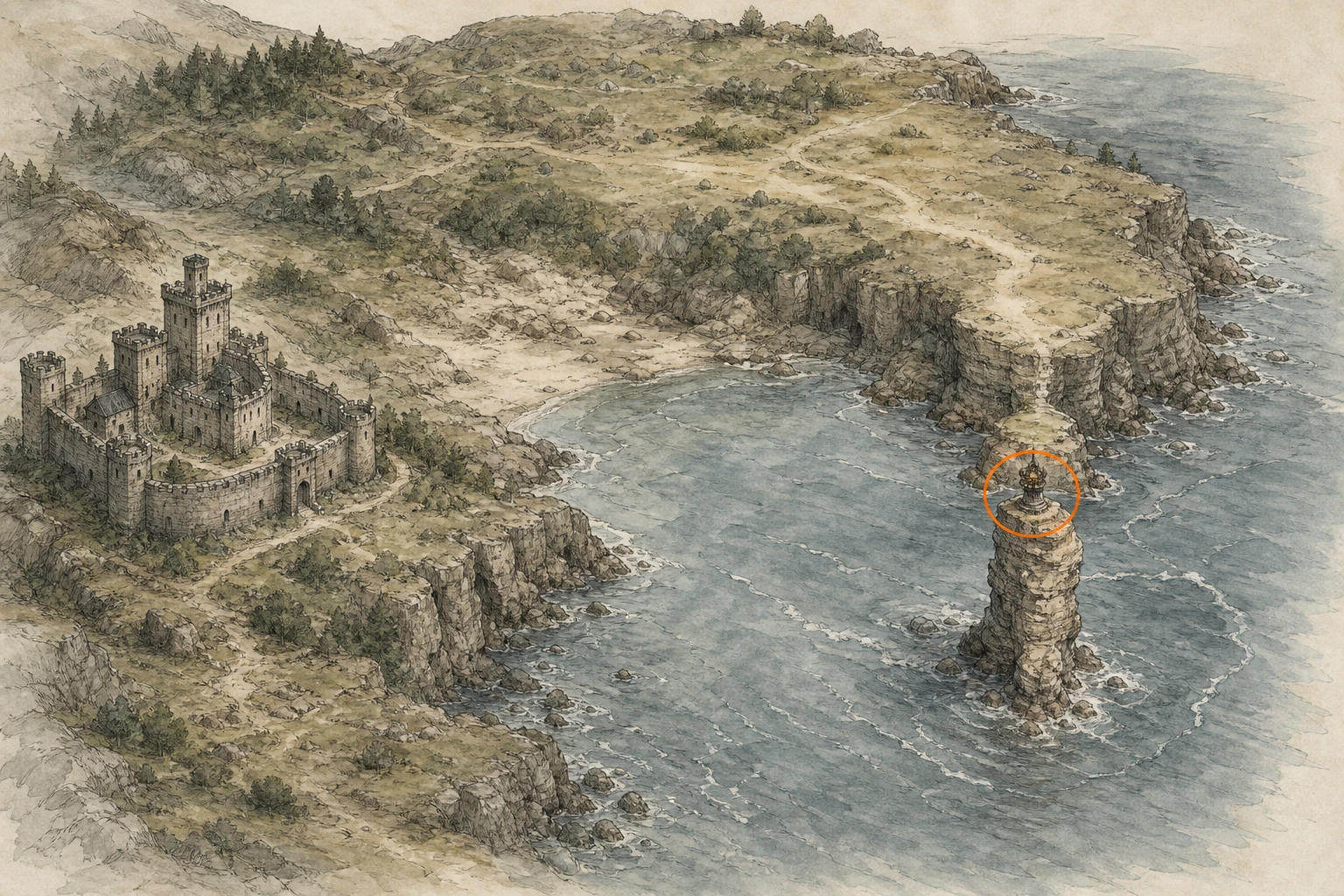 Location guide visual for Secret Place #12, Cliffside Marine Erosion Pillar in Crimson Desert