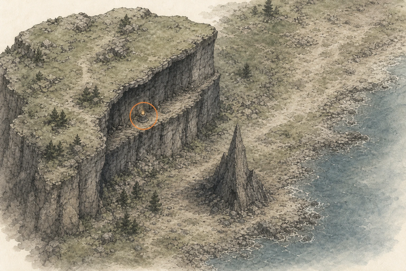 Location guide visual for Secret Place #35, Hunter's Overlook in Crimson Desert