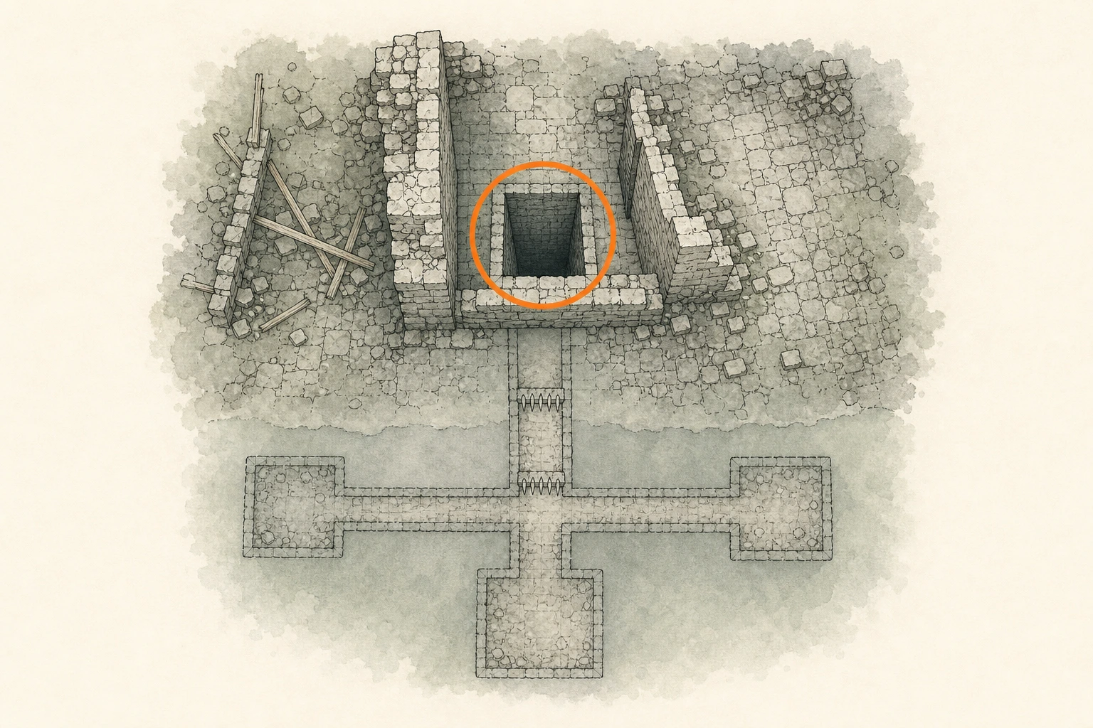 Location guide visual for Ancient Ruin #35, The Screaming Vault Ruins in Crimson Desert