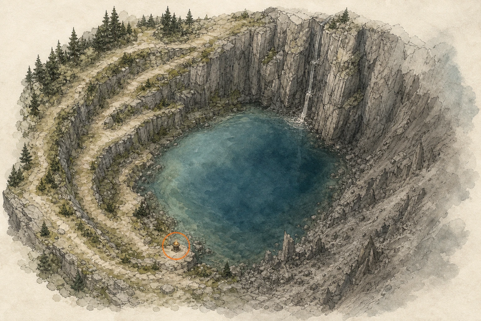 Location guide visual for Secret Place #3, Breathless Lake in Crimson Desert