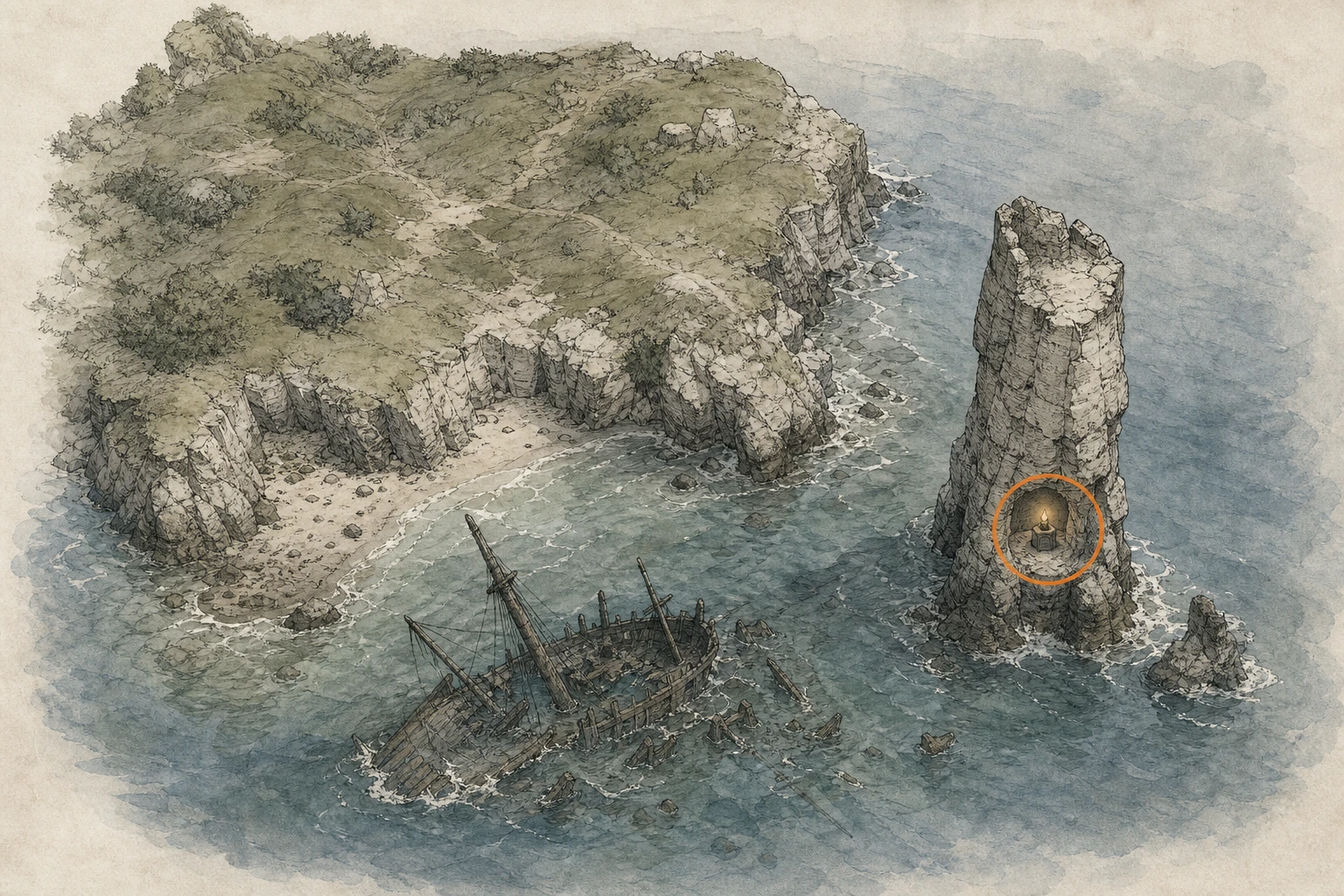 Location guide visual for Secret Place #16, Rock Worn Down by the Ocean Wind in Crimson Desert