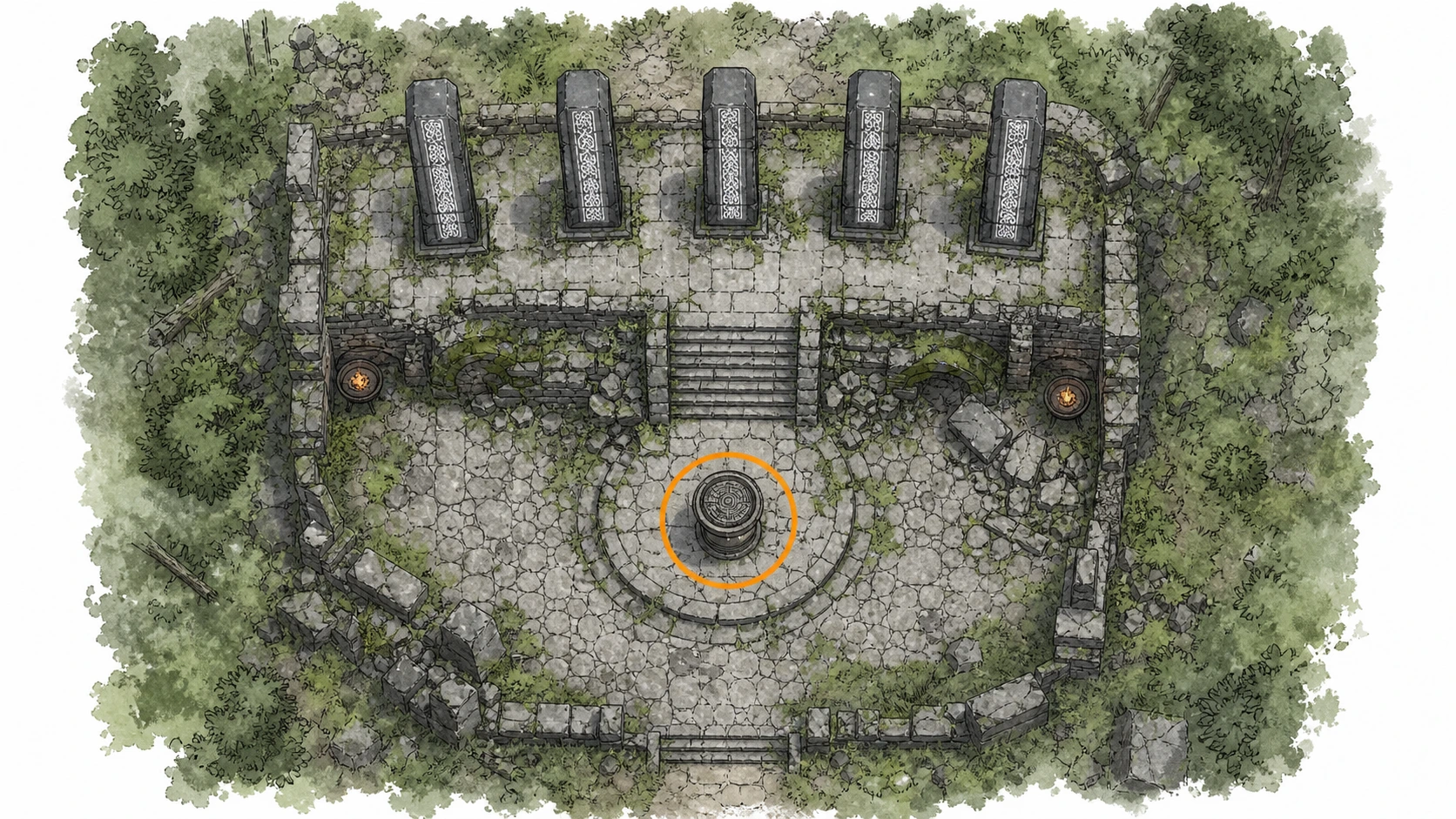Location guide visual for Ancient Ruin #4, Duskwood Hill Ruins in Crimson Desert