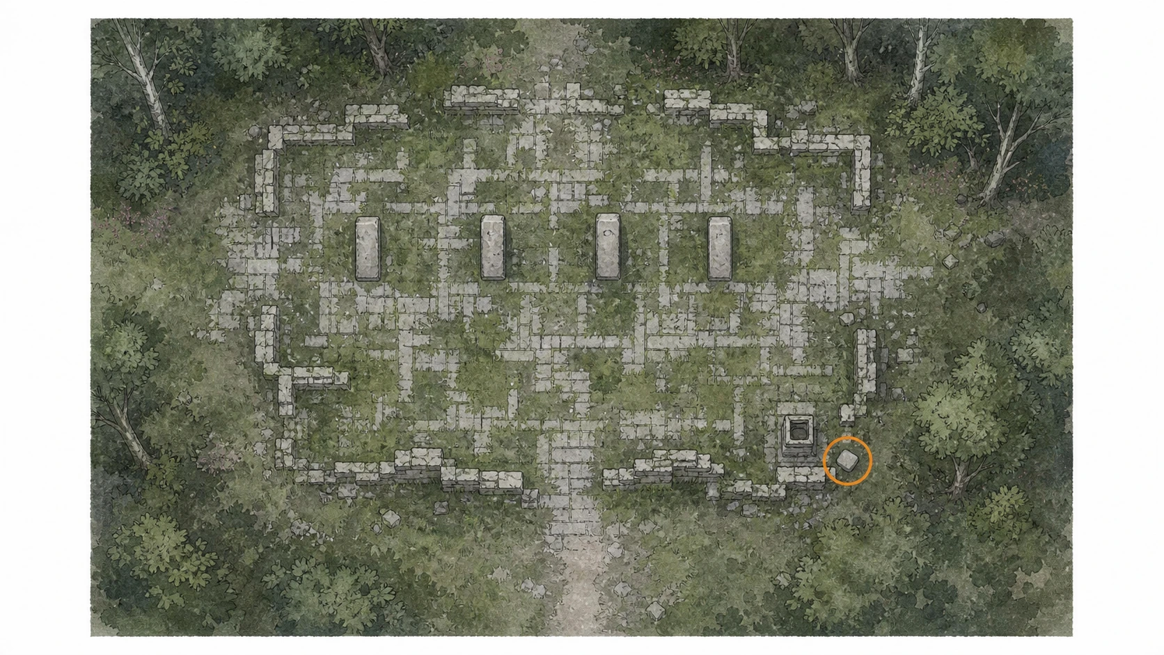 Location guide visual for Ancient Ruin #12, Duskwood Waterside Ruins in Crimson Desert