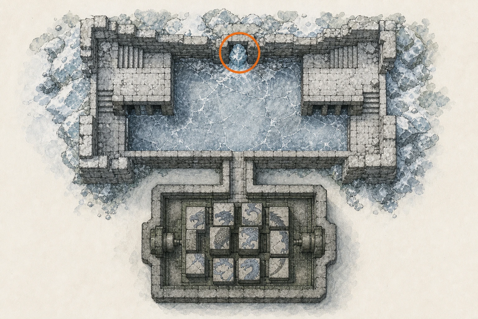 Location guide visual for Ancient Ruin #16, Five-Finger Mountain Icy Ruins in Crimson Desert
