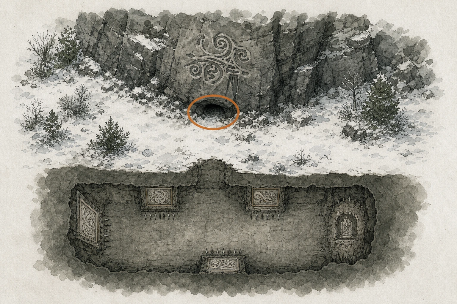 Location guide visual for Ancient Ruin #33, Hidden Chamber of Wisdom Ruins in Crimson Desert