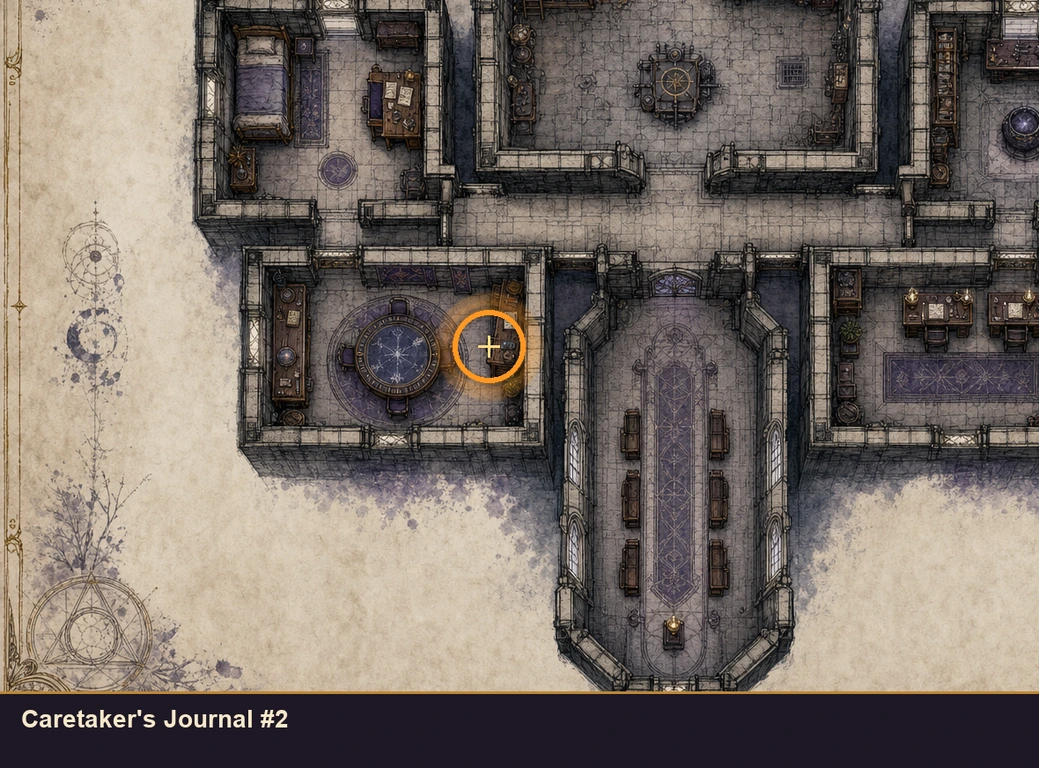 Location guide visual for Caretaker's Journal #2 in Marvel's Midnight Suns