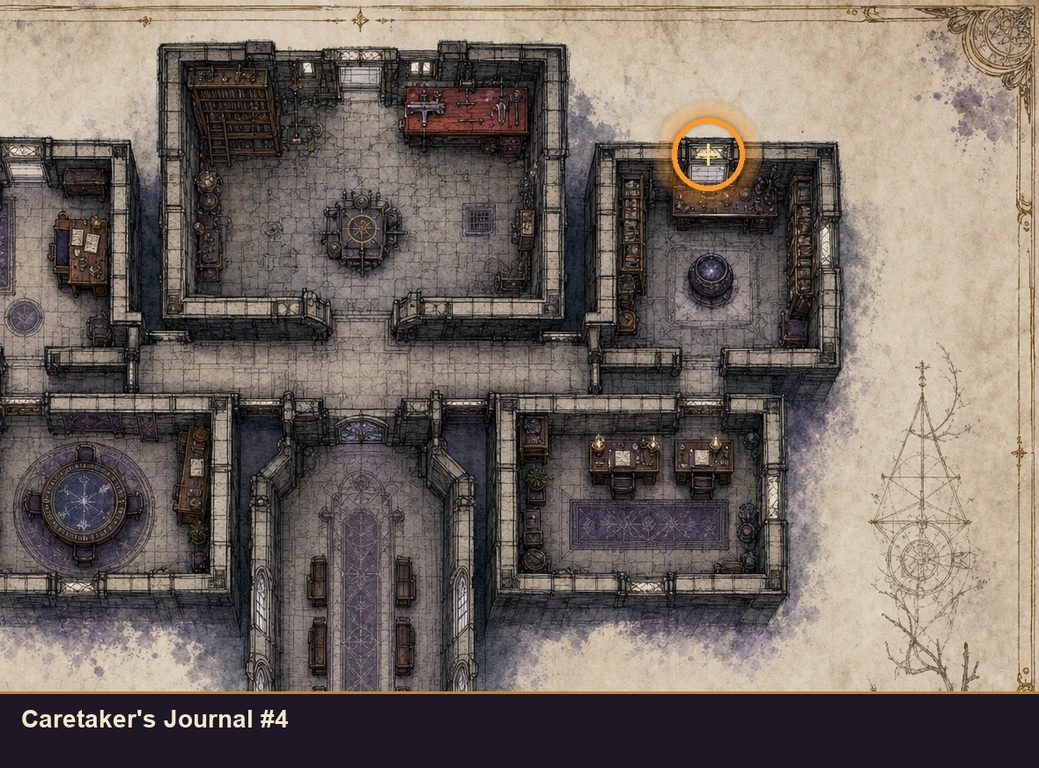 Location guide visual for Caretaker's Journal #4 in Marvel's Midnight Suns