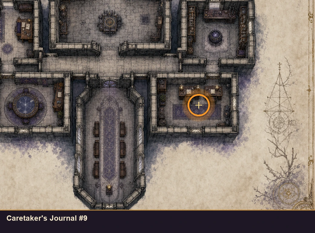 Location guide visual for Caretaker's Journal #9 in Marvel's Midnight Suns