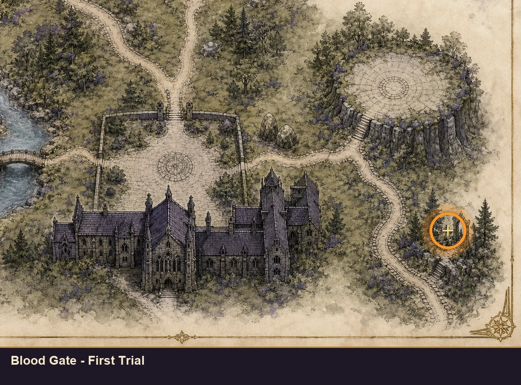 Location guide visual for Blood Gate - First Trial in Marvel's Midnight Suns