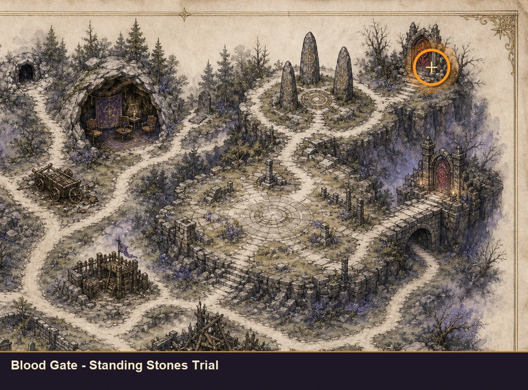 Location guide visual for Blood Gate - Standing Stones Trial in Marvel's Midnight Suns