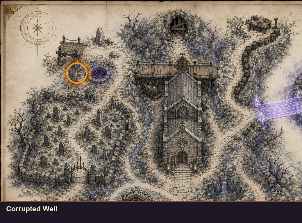 Location guide visual for Corrupted Well in Marvel's Midnight Suns