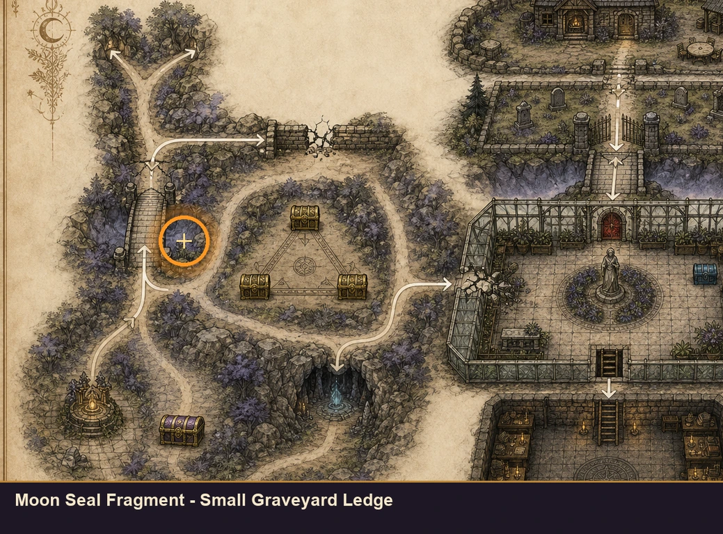 Location guide visual for Moon Seal Fragment - Small Graveyard Ledge in Marvel's Midnight Suns