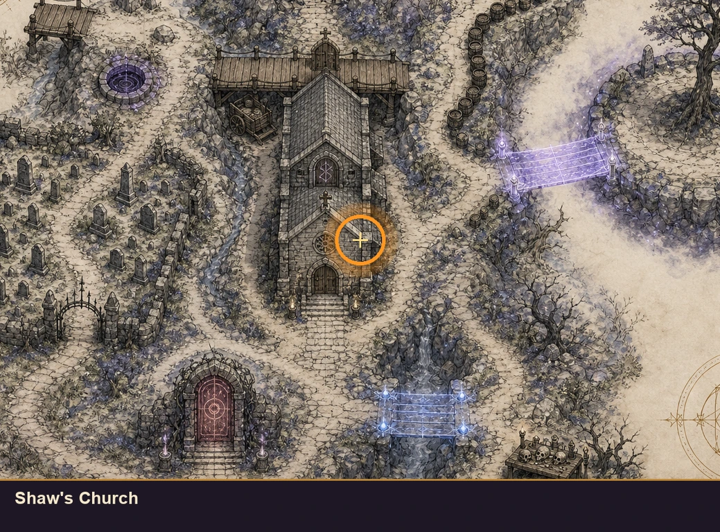Location guide visual for Shaw's Church in Marvel's Midnight Suns