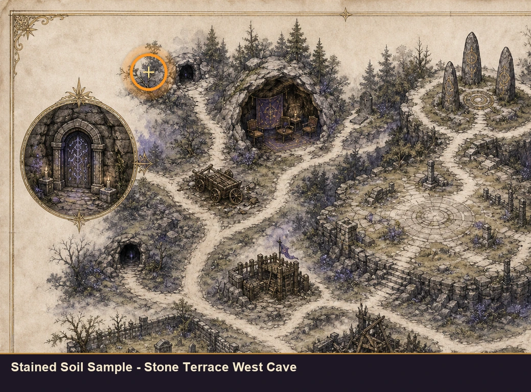 Location guide visual for Stained Soil Sample - Stone Terrace West Cave in Marvel's Midnight Suns