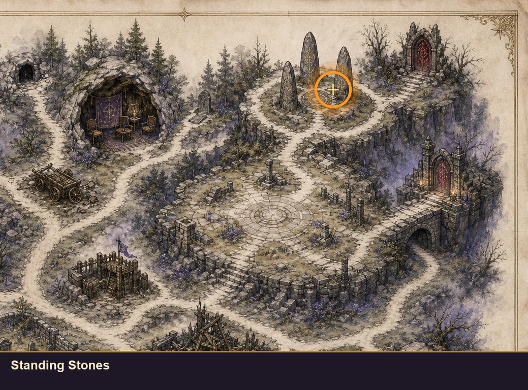 Location guide visual for Standing Stones in Marvel's Midnight Suns