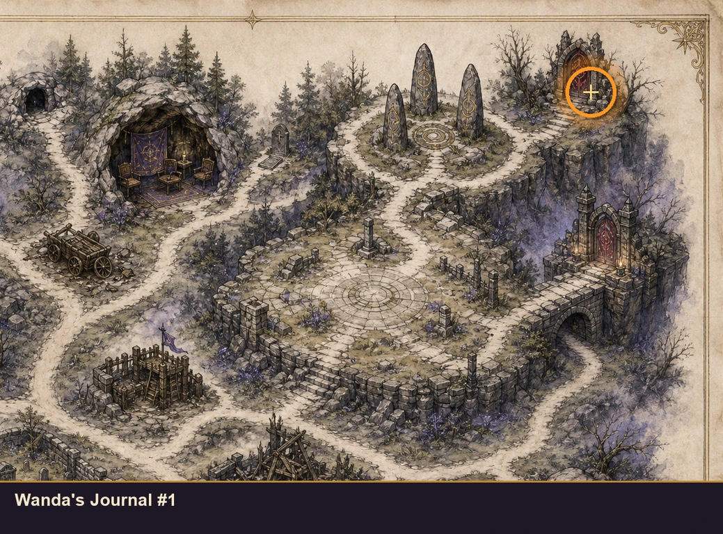 Location guide visual for Wanda's Journal #1 in Marvel's Midnight Suns