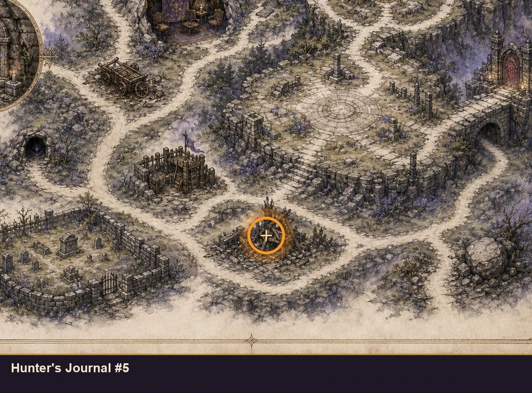Location guide visual for Hunter's Journal #5 in Marvel's Midnight Suns