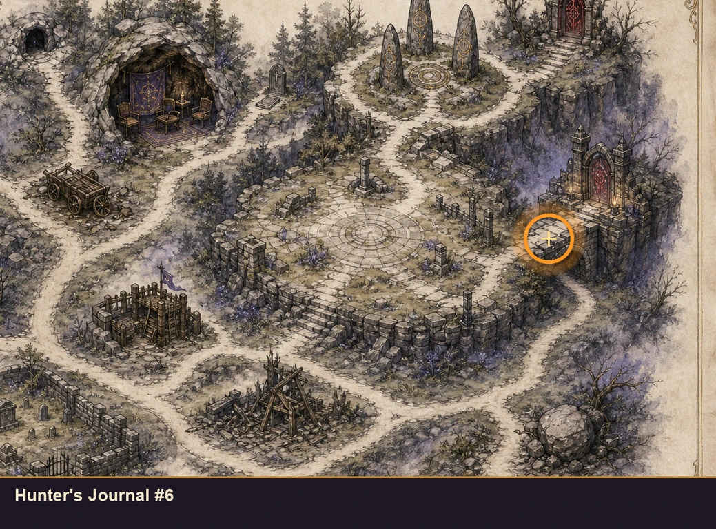 Location guide visual for Hunter's Journal #6 in Marvel's Midnight Suns