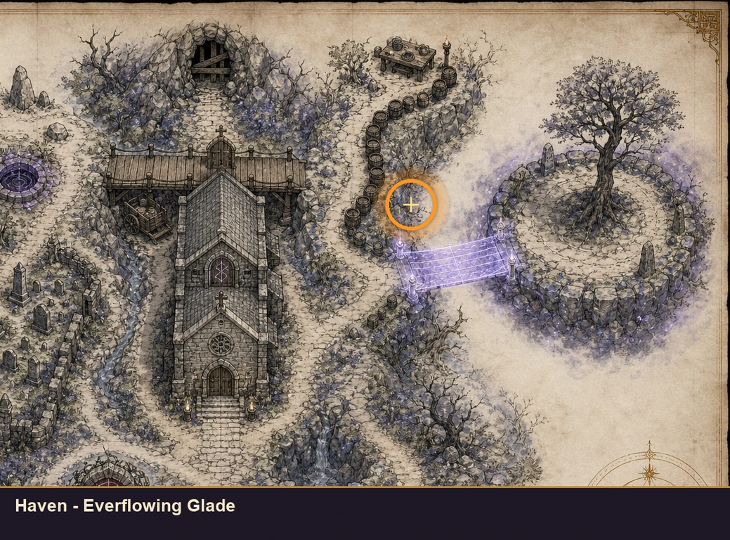 Location guide visual for Haven - Everflowing Glade in Marvel's Midnight Suns