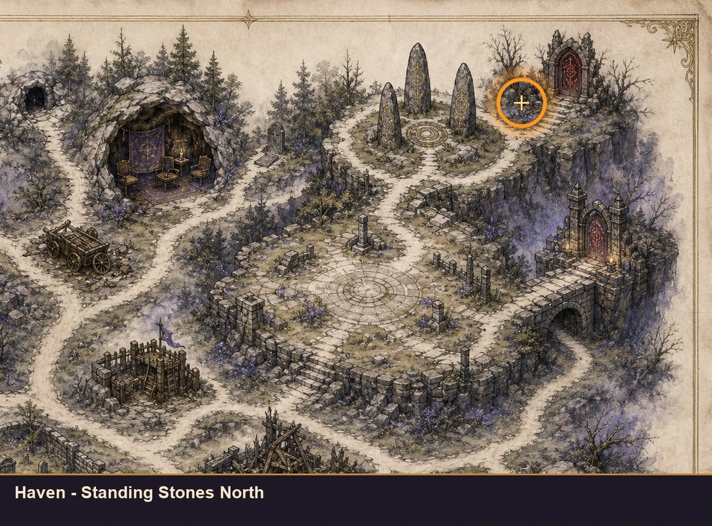 Location guide visual for Haven - Standing Stones North in Marvel's Midnight Suns