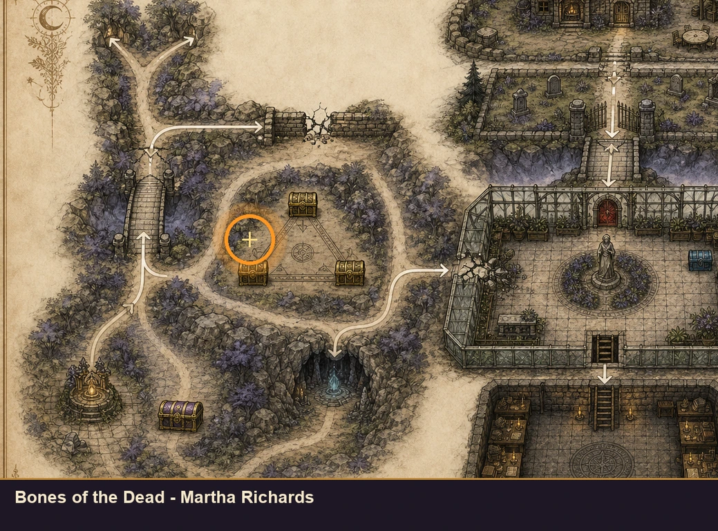 Location guide visual for Bones of the Dead - Martha Richards in Marvel's Midnight Suns