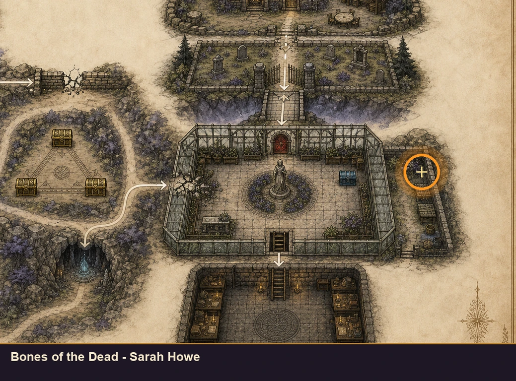 Location guide visual for Bones of the Dead - Sarah Howe in Marvel's Midnight Suns